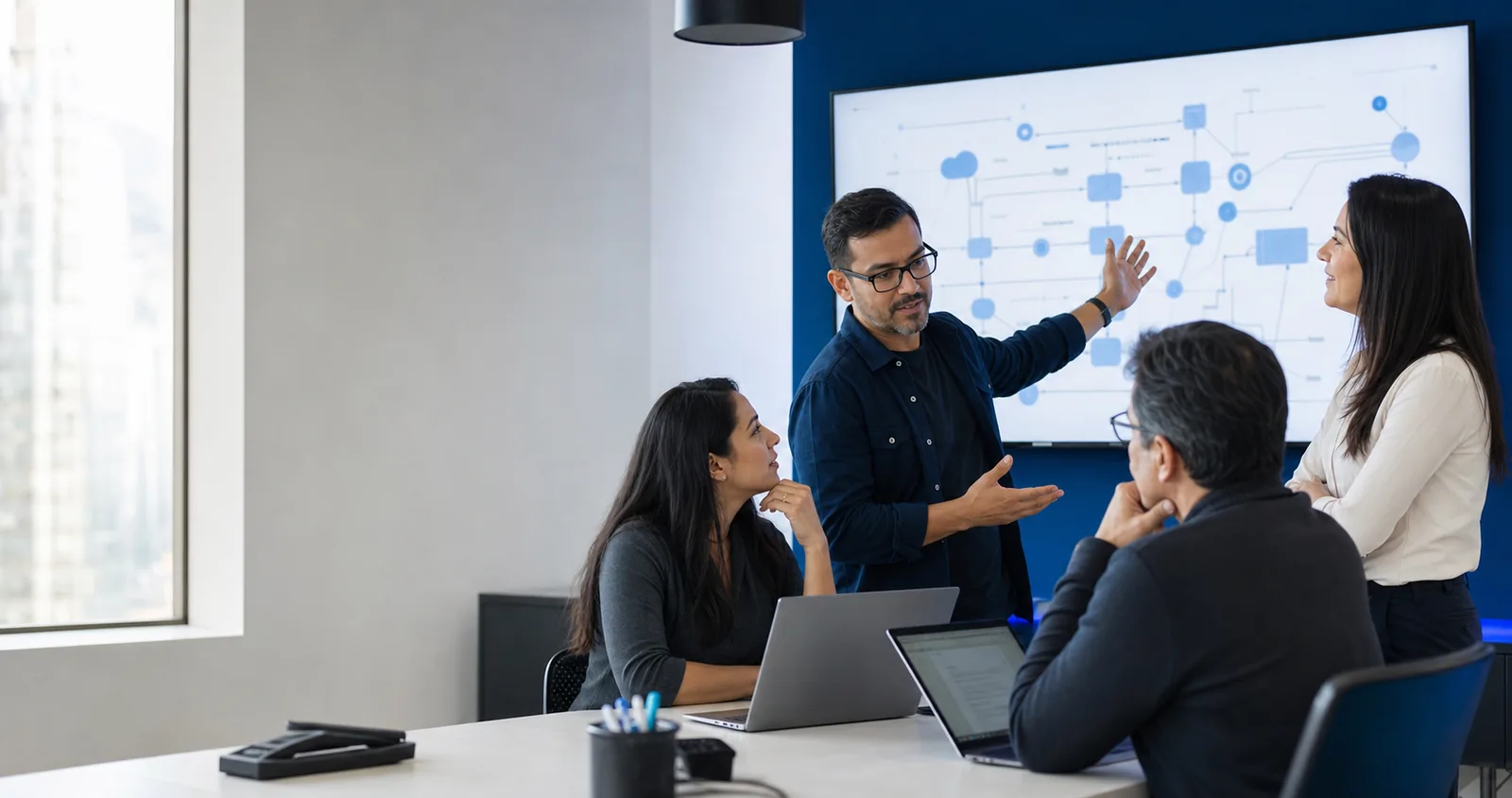 Equipo tecnológico colaborando en la definición de una solución